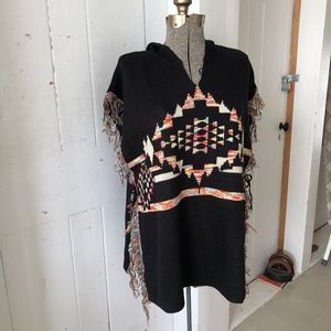 Allie & Rob Hooded Aztec Print Sweater Vest Poncho